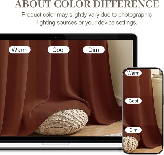 IVAPUPU Extra Long Pinch Pleated Curtains 108 Inch Long for Living Room, Semi Sheer Pinch Pleat Curtain Memory Trained Light Filtering Back Tab Linen Drapes for Bedroom, Chestnut Brown, 2 Panels