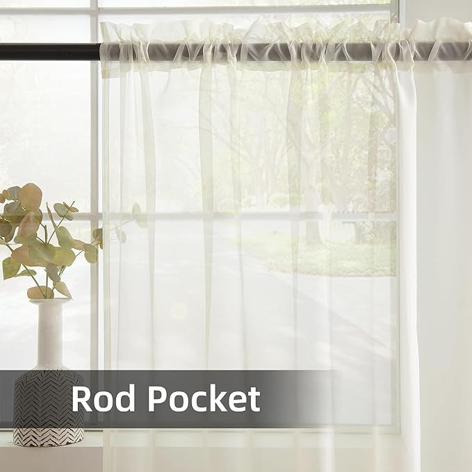 youleyar Solid Sheer Rod Pocket Curtain Voile Draperies 2 Panels White Beige Black Grey Coffee 38 Inch Width 45 Inch Long 1 Pair for Kitchen Bedroom Children Living Room Yard(Ivory,38Wｘ45L)