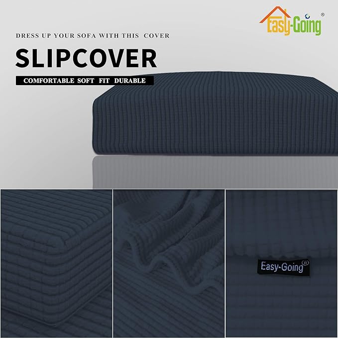 Easy-Going Stretch Loveseat Cushion Cover Sofa Cushion Furniture Protector Sofa Seat Sofa Slipcover Sofa Cover Soft Flexibility with Elastic Bottom(Loveseat Cushion, Dark Blue)