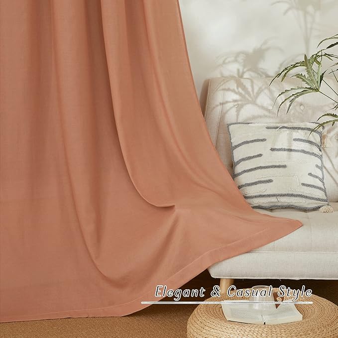 NICETOWN Thick Linen Terracotta Curtains for Window, Grommet Flax Linen Blend Window Drapes Privacy Added with Light Filtering Curtains for Bedroom/Girls Room, 2 Panels, W55 x L63