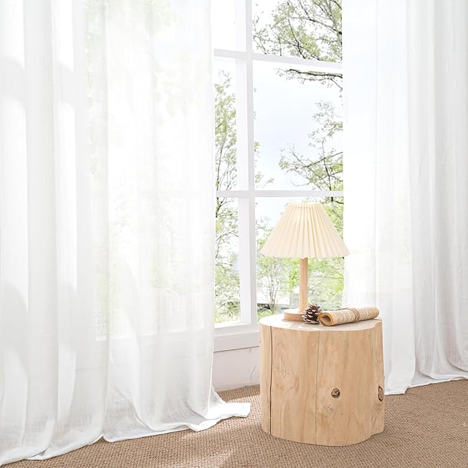 BGment White Linen Semi Sheer Curtains 36 Inch Length for Kitchen Cafe Window - Small Drapes Light Filtering with Rod Pocket Lightweight for Cafe Bathroom, 2 Panels Set, 30 X 36 Inch