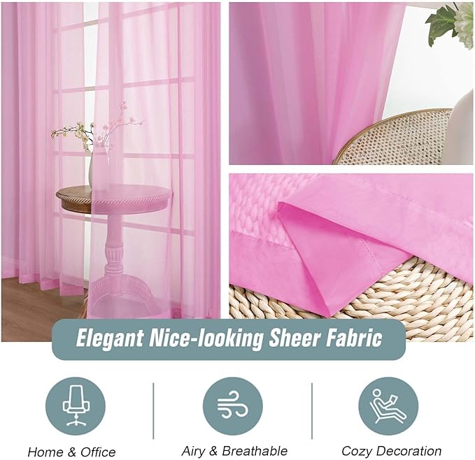 Light Pink Window Sheer Curtains 45 Inches Length, Voile Short Curtains for Living Room Bedroom, Modern Soft Window Drapes 2 Panels Set, Top Dual Rod Pocket Design, 2x42Wx45L Inches
