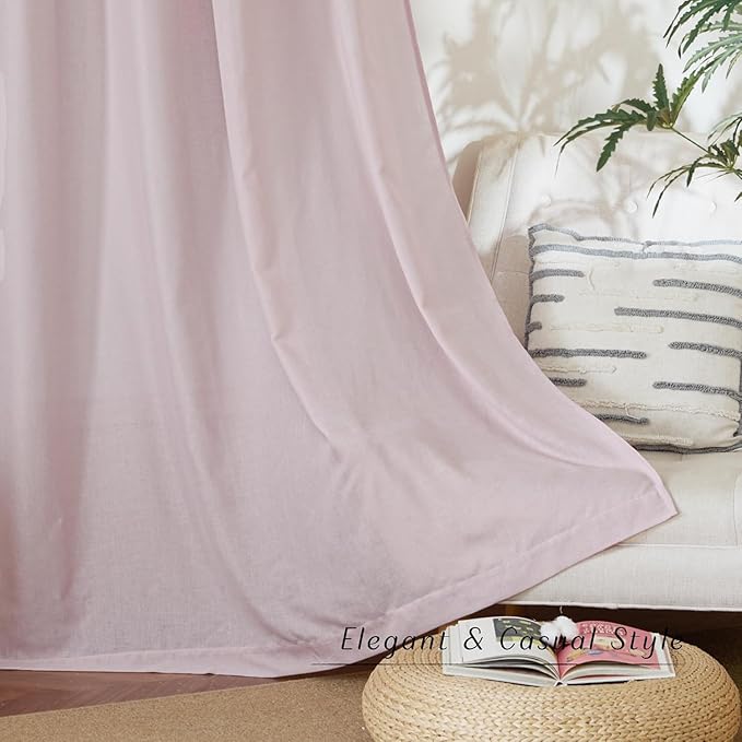 NICETOWN Blush Pink Linen Curtains for Kitchen, Thick Flax Small Window Treatments Semi Sheer Privacy Assured with Light Through for Cafe/Bathroom, W55 x L144, 2 Panels