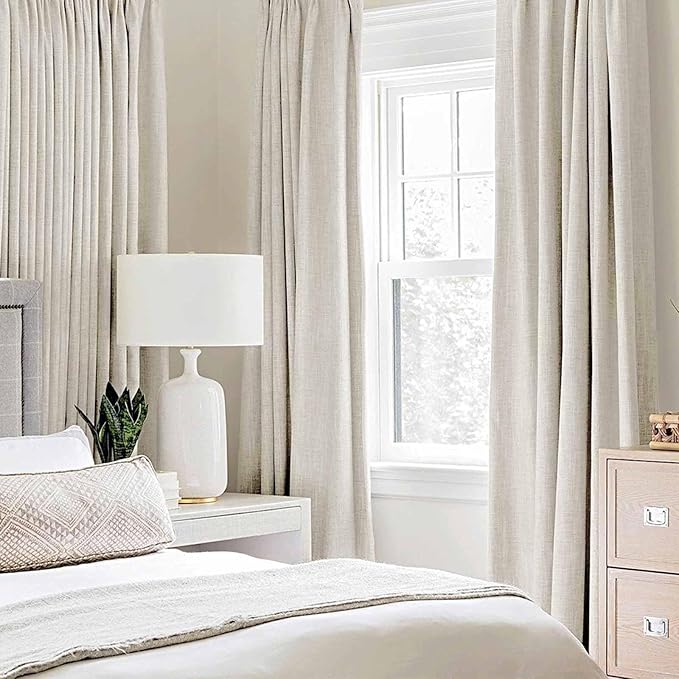 MIULEE Linen Texture Curtains for Bedroom Solid 100% Blackout Thermal Insulated Linen Beige Curtains Grommet Room Darkening Drapes for Living Room Nursery 52x72 Inch (2 Panels)