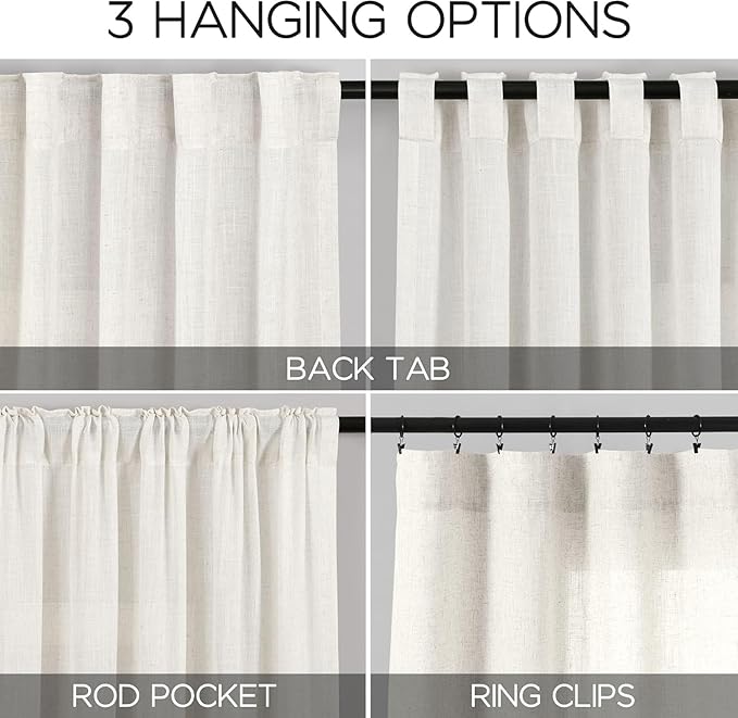 Nanspring Extra Wide 100x108 Inch Linen Curtains for Living Room Divider Light Filtering Semi Sheer Curtains for Sliding Door Beige White Coastal Decor Floor to Ceiling Window Curtain Panel
