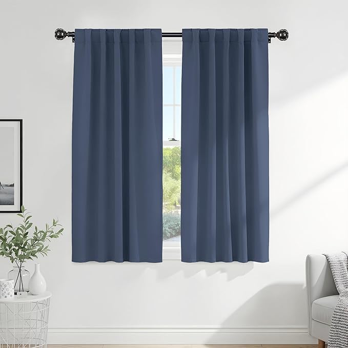 Pony Dance Blackout Curtains Thermal Insulated Window Treatment Panels Room Darkening Shade Drapes for Living Room Back Tab/Rod Pocket Bedroom Draperies, 55 x 68 Inch, Blue Haze, 2 Panels