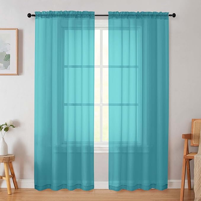 Turquoise Sheer Curtain for Bedroom Living Room 72 Inches Long 2 Panels Set, Solid Soft Airy Light Filtering Sheer Window Curtains, Modern Rod Pocket Door Curtain, 42" Wx72 L Inches