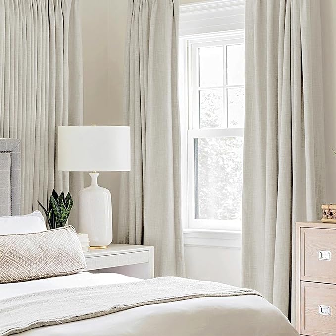 MIULEE Linen Texture Curtains for Bedroom Light Cream 100% Blackout Thermal Insulated Linen Curtains Grommet Room Darkening Drapes for Living Room Nursery 52x54 Inch (2 Panels)