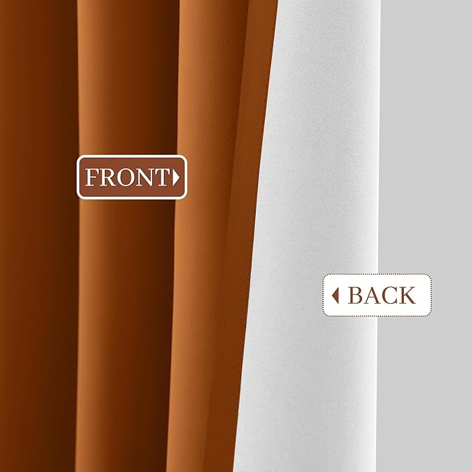 Yakamok Room Darkening 100% Blackout Curtains Grommet Window Treatments with 2 Thick Layers-Burnt Orange Thermal Insulated Drapes Set of 2 Panels for Bedroom Living Room 52 Inches by 84 Inches Length