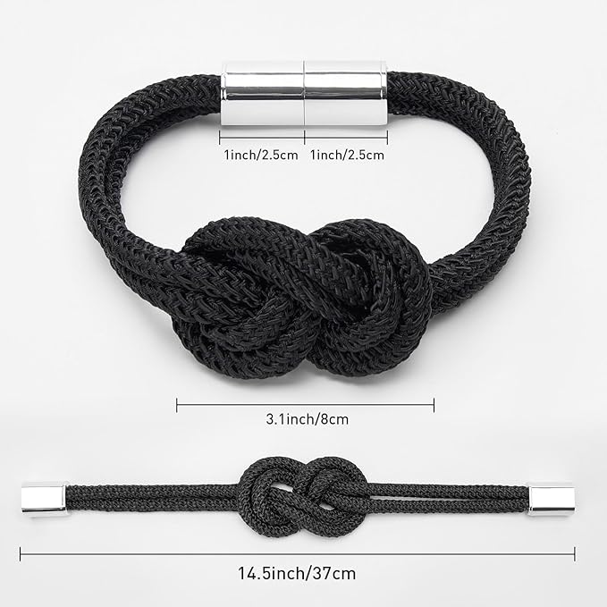 NICEEC 4 Pack Mini Magnetic Curtain Tiebacks Nordic Simple Style Drape Tie Backs Elegant Hand Weave Rope Knot Decorative Curtain Holdbacks for Home & Office Thin Window Drapery (Black)