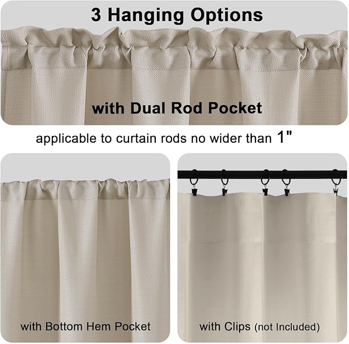 Chyhomenyc Valance for Windows, Faux Linen Slub Textured Semi Sheer Small Window Kitchen Curtain, Rod Pocket Cafe Valance for Bathroom Laundry Basement, 60Wx14L inch, 1 Piece, Moon Beige