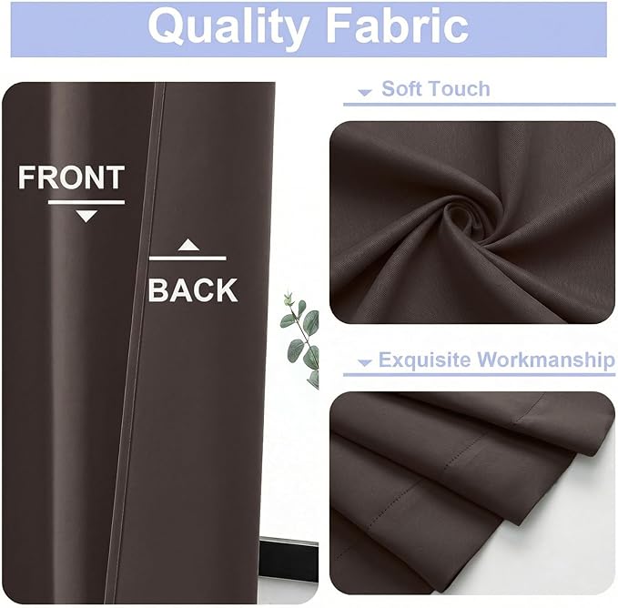 Simplebrand Ava Chocolate Blackout Curtains for Bedroom 63 Inch Length 2 Panels Set, Privacy Thermal Insulated Rod Pocket Door Window Curtains for Patio French Door Front Door, W40 x L63 Inch