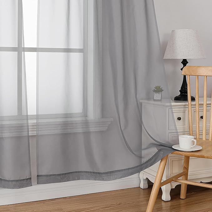 Simplebrand Grey Valances 14 Inches Long for Living Room Pocket 2 Panel Light Filtering Sheer Translucent Valence Toppers for Window Kitchen Bathroom Bedroom 42x14 Inch Length