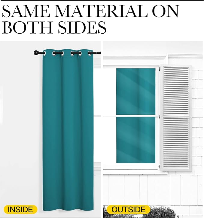 NICETOWN Room Darkening Curtains 63 inch Length 2 Panels, Thermal Insulated Grommet Blackout Curtains for Modern Casual Elegant Bedroom Kids Room Theme Decoration (Peacock Teal, 2 Pieces, W34)
