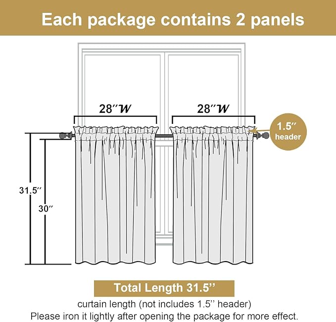 Lecloud Leia Ivory Sheer Curtains 30 Inch Length 2 Pcs, Jacquard Leaf Textured Voile Short Curtains with Dual Rod Pocket, Farmhouse Bedroom Living Room Kitchen Tiers, Each Panel 28" W x 30" L