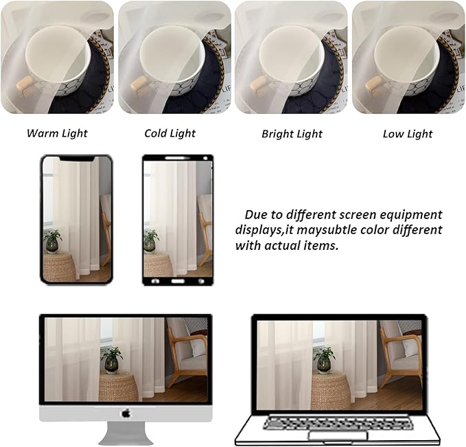 Chyhomenyc Cream Sheer Curtains 90 Inches Long - Light Filtering Solid Voile Window Panel Drapes for Bedroom, Elegant Soft Airy Living Room Sheer Curtains, Each 42Wx90L Inch, 2 Panels