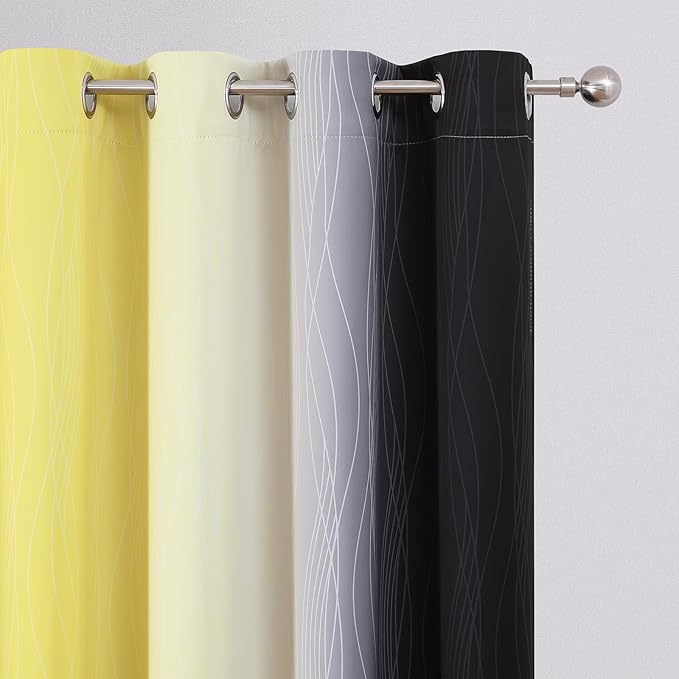 Estelar Textiler Yellow and Black Ombre Blackout Curtains for Bedroom, Full Room Darkening Grommet Curtains for Living Room, Thermal Insulated Light Blocking Gradient Drapes, 52Wx63L,2 Panels