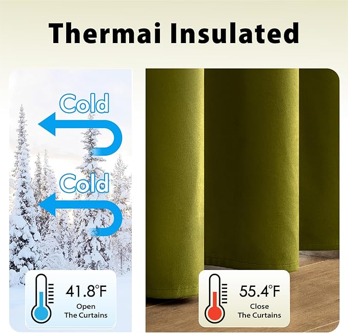 MIULEE Velvet Curtains Olive Elegant Grommet Thermal Insulated Soundproof Green Room Darkening Curtains/Drapes for Classical Living Room Bedroom Decor 52 x 90 Inch Set of 2