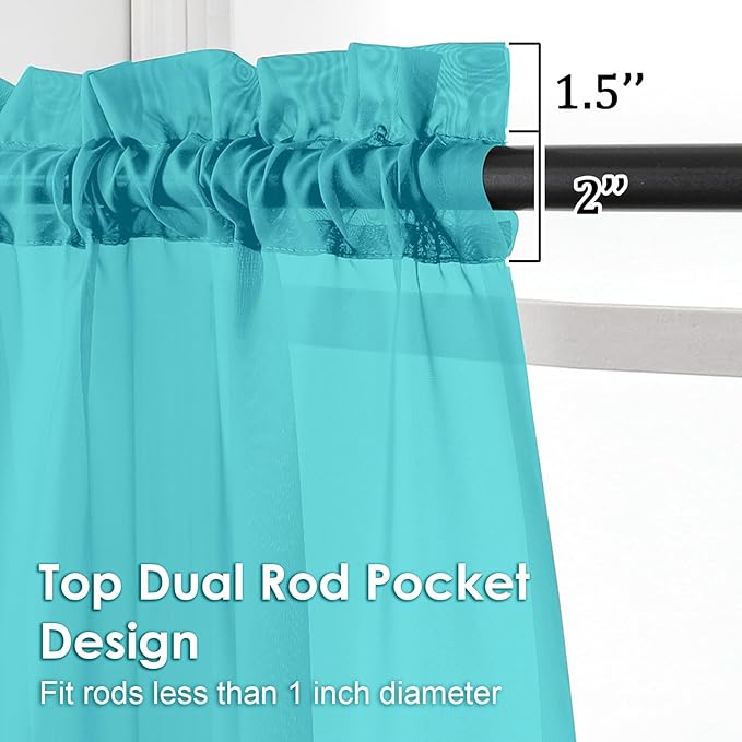 OVZME Turquoise Sheer Curtains 72 Inches Long 2 Panels - Soft Light Filtering Window Sheer Panels for Living Room/Bedroom, Top Dual Rod Pocket, 1 Pair, Each 42Wx72L Inches