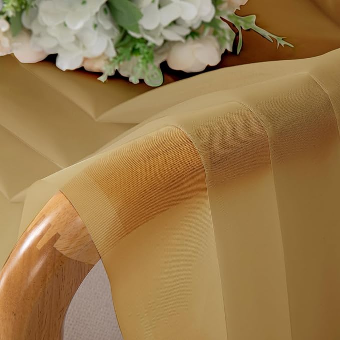 Chyhomenyc Extra Long Gold Sheer Curtains 108 Inches Long 2 Panels, Light Filtering Gold Curtains for Living Room, Soft Gentle Voile Rod Pocket Bedroom Window Drapes, 59Wx108L Inch, 9FT, 2PCS