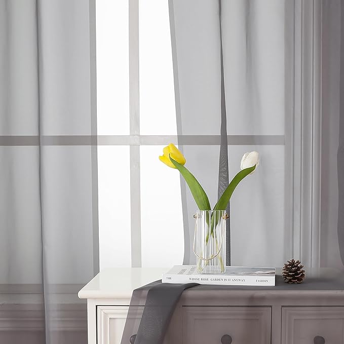 Lecloud Charcoal Grey Sheer Curtains 78 Inches Long 2 Panels, Light Filtering Voile Breathable Curtains, Privacy Solid Window Treatments with Rod Pocket for Bedroom Living Room, Each 42" W x 78" L