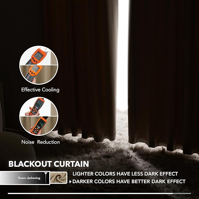 Deconovo Blackout Curtains for Kitchen Window Back Tab and Rod Pocket Curtains Room Darkening Curtains 52Wx45L Inch Khaki 2 Panels