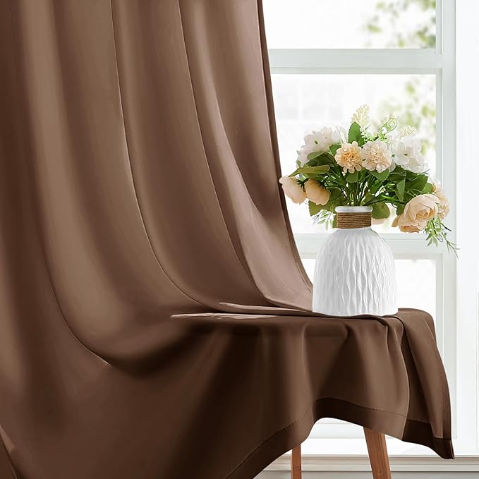 HOMEIDEAS Non-See-Through Brown Privacy Sheer Curtains, 52 X 96 Inches Long 2 Panels Sheer Curtains Light Filtering Window Drapes for Bedroom Living Room