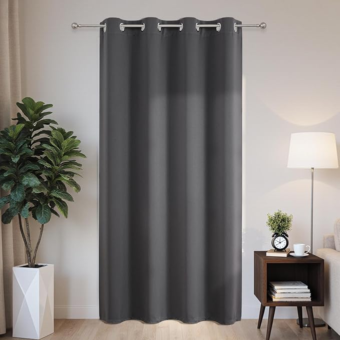 Joydeco Blackout Patio Sliding Door Curtains 90 Inches Long, Grommet Privacy Room Divider Curtains, Extra Wide Thermal Blackout Drapes for Bedroom Living Room (Grey, 60Wx90L, 1 Panel)
