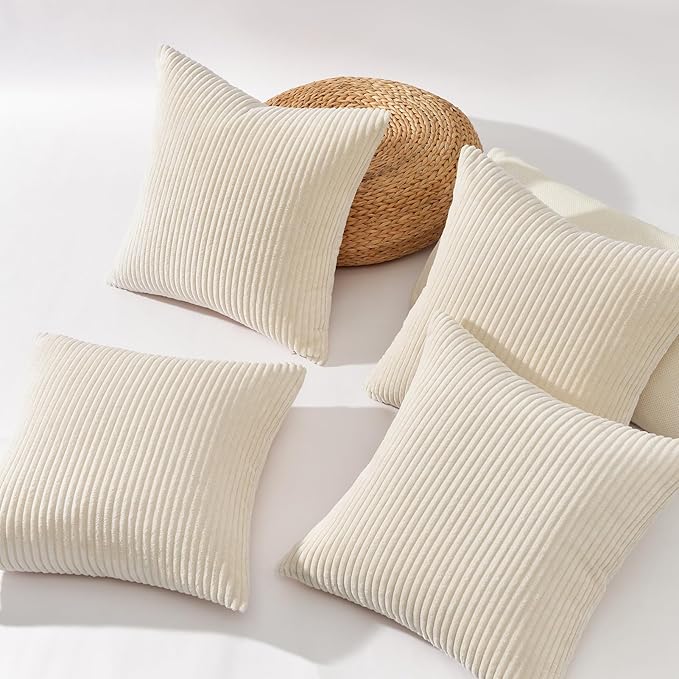 Topfinel Decorative Beige Cream Throw Pillow Covers Cushion Cases, Set of 4 Soft Velvet Modern Double-Sided Designs, Mix and Match for Home Decor, Pillow Inserts Not Included (18x18 inch)