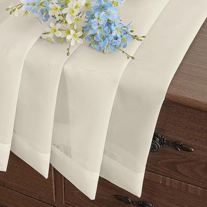 Cream Window Sheer Curtains 54 inch Length, Soft Airy Light Filtering Sheer Curtain 2 Panels Set, Dual Rod Pocket Gauze Drapes for Living Room Bedroom Dining Room, 2x42Wx54L Inches