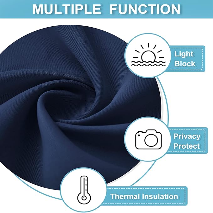 RYB HOME Short Navy Blue Blackout Curtains for Small Bedroom Window, Insulating UV Blocking Drapes for Kitchen Cafe Basement Garage, Privacy Tiers for Bathroom Window, Width 42 by Length 36, Set of 2