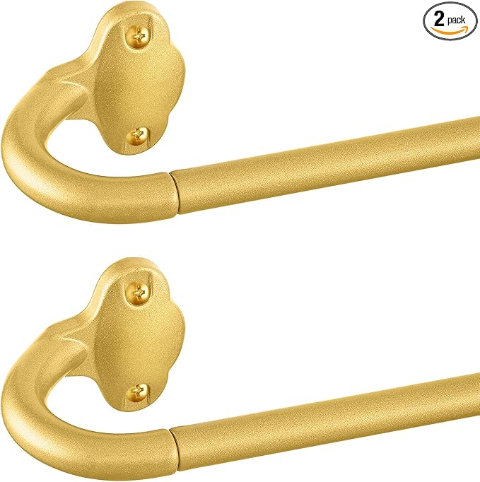 TVWOO Gold Wrap Around Curtain Rods 2 Pack:Small Blackout Adjustable Window Curtain Rod for Bedroom Kitchen Apartment Renter Friendly,Room Darkening Curved Drapery Rods Easy Install,Brass Gold 28-48"