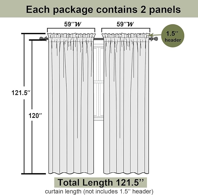 Lecloud Black Sheer Curtains 120 Inches Long 2 Panels, Balance Light & Privacy Voile Window Curtains, Solid Sheer Curtain Drapes for Living Room Balcony Big Windows, 59" W x 120" L