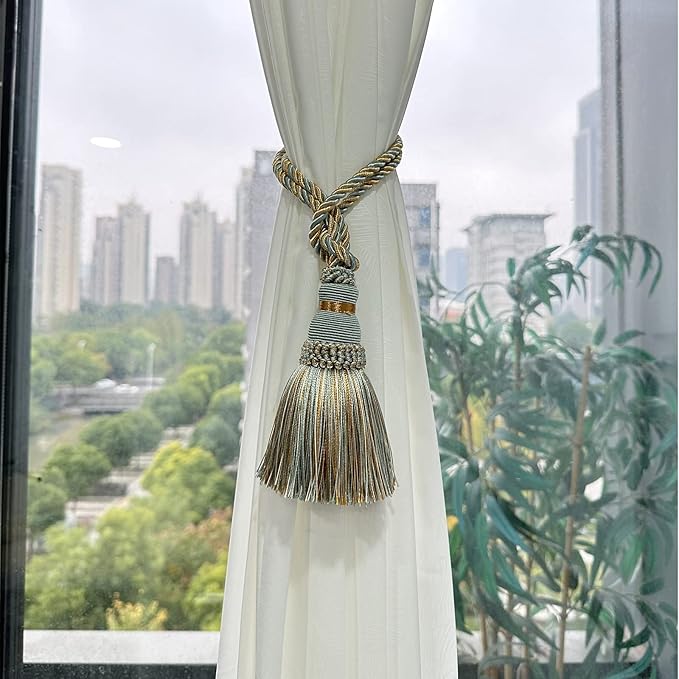 Fenghuangwu 4 Pack Curtain Tie Backs Rope Tassels for Curtains Drape tiebacks Handmade Outdoor Home and Outdoor Decorative (Mix Blue, 4p)