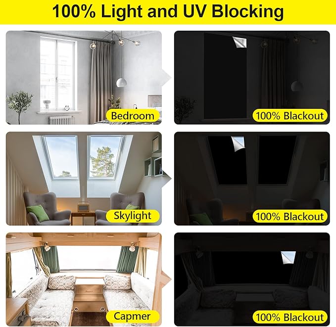 FADOTY Blackout Curtains for Bedroom, Portable 100% Black Out Window Cover Film, Cuttable Blackout Shades Fabric Sheet, No Drill Window Blinds, Sun Heat Light Blocker for Travel Media Dorm, 57'' W