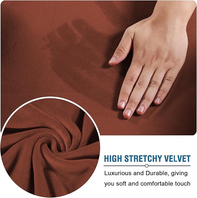 H.VERSAILTEX Modern Velvet Plush 4 Piece High Stretch Sofa Slipcover Cover Furniture Protector Form Fit Luxury Thick Velvet Extra Large Sofa Cover for 3 Cushion Couch (XL Sofa, Rust)