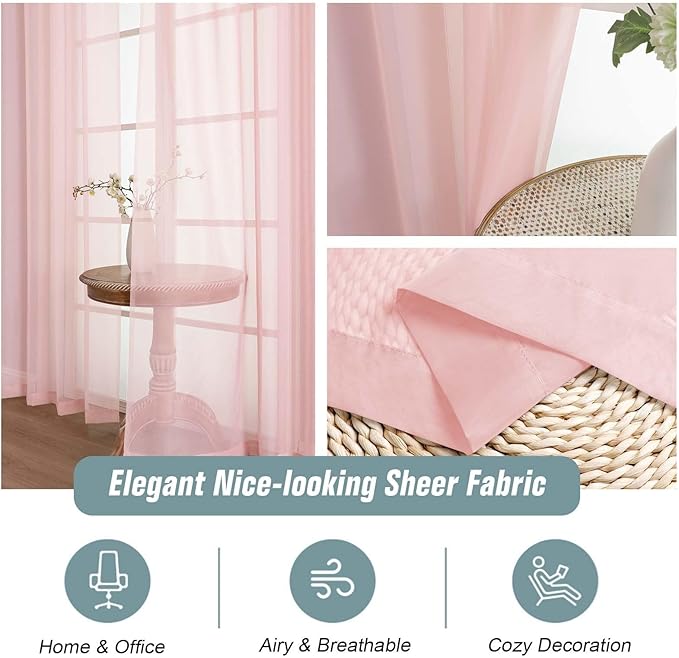 Blush Sheer Curtains for Window 72 inches Long 2 Panels Set, Soft Airy Modern Light Filtering Sheer Curtains for Living Room Bedroom, Dual Rod Pocket Solid Window Drapes, 2x42Wx72L inches