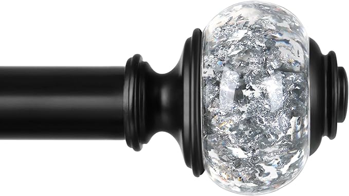USFOOK 7/8 inch Curtain Rods for Windows 66 to 120 Inch, Telescoping Splicing Drapery Rods, Decoration for Home with Black Decorative Translucent Finials
