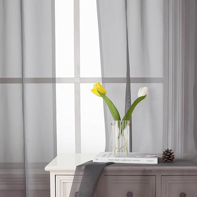 Lecloud Charcoal Grey Sheer Curtain Panels 72 Inch Length, Light Filtering Window Curtain Drapes Treatment for Living Room, Breathable Rod Pocket Sheer Curtains for Bedroom, 2 Panels, Each 40" Wx72 L