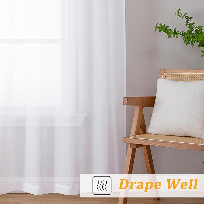 Gwine White Sheer Curtains 30 Inch Length, Short Light Filtering Voile Small Cafe Kitchen Curtains with Rod Pocket, Short Curtain for Bathroom Window, 42x30 Inch, 2PCS