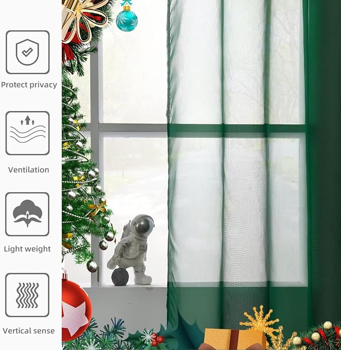 youleyar Solid Sheer Rod Pocket Curtain Voile Draperies 2 Panels White Beige Black Grey Coffee 42 Inch Width 72 Inch Long 1 Pair for Kitchen Bedroom Children Living Room Yard (Foliage Green,42Wｘ72L)