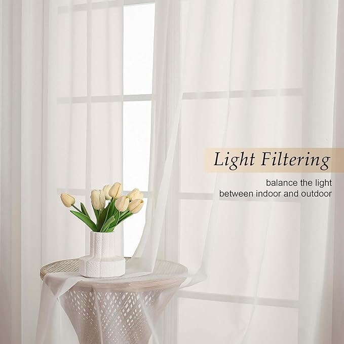Extra Long Sheer Ivory Curtains for Bedroom Living Room 120 Inches Long 2 Panels Set, Solid Soft Light Filtering Rod Pocket Sheer Window Curtains, Ivory, Each 59" Wx120 L Inch