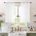 BGment Short White Curtains 40 Inch Length for Small Window - Linen Semi Sheer Drapes with Rod Pocket Light Filtering for Cafe Bedroom Kitchen Lightweight Rustic, 2 Panels Set, 30 X 40 Inch