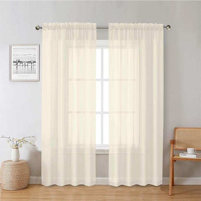 Lecloud Cream Sheer Curtains 78 Inches Long 2 Panels, Elegant Light Filtering Voile Breathable Curtains, Gauzy Window Decor with Top Dual Rod Pocket for Living Room Bedroom, Each 42" W x 78" L