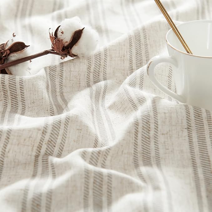 jinchan Striped Valance Farmhouse Window Treatment Linen Textured Drapes for Small Windows Kitchen Living Room RV Vintage Light Filtering Valance 16 Inch Rod Pocket 1 Panel Taupe Grey on Linen