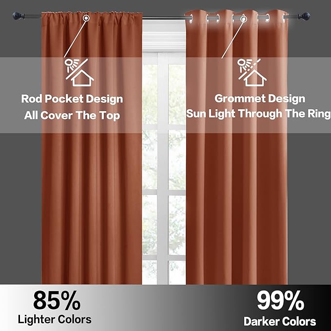 RYB HOME Cafe Blackout Curtains 24 inch Length, RV Curtains for Camper Windows, Mini Short Small Insulating Light UV Blocking Privacy Half Window Tiers, Width 29 by Length 24, Burnt Orange, 2 Panels