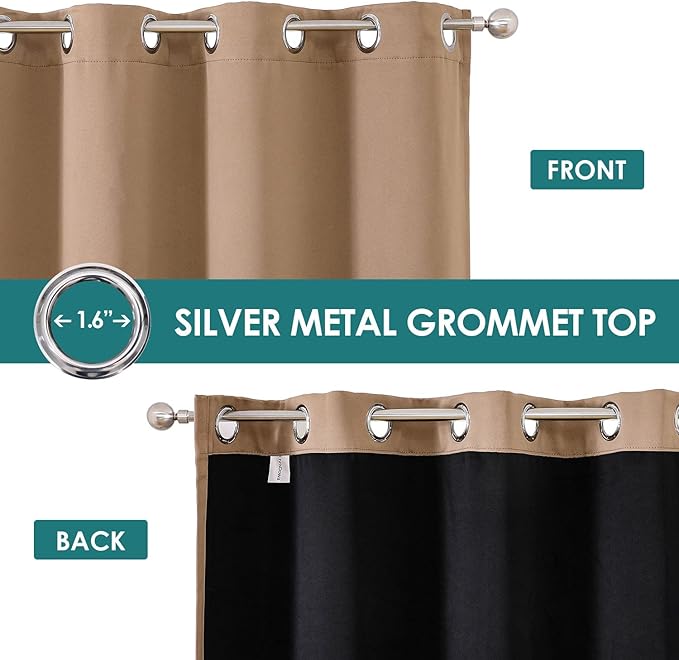 ChrisDowa 100% Blackout Curtains 63 inch Long for Bedroom with Black Liner, Extra Wide 2 Thick Layers Total Blackout Thermal Insulated Grommet Window Curtains 2 Panels Set (Cappuccino, 60 x 63 Inch)