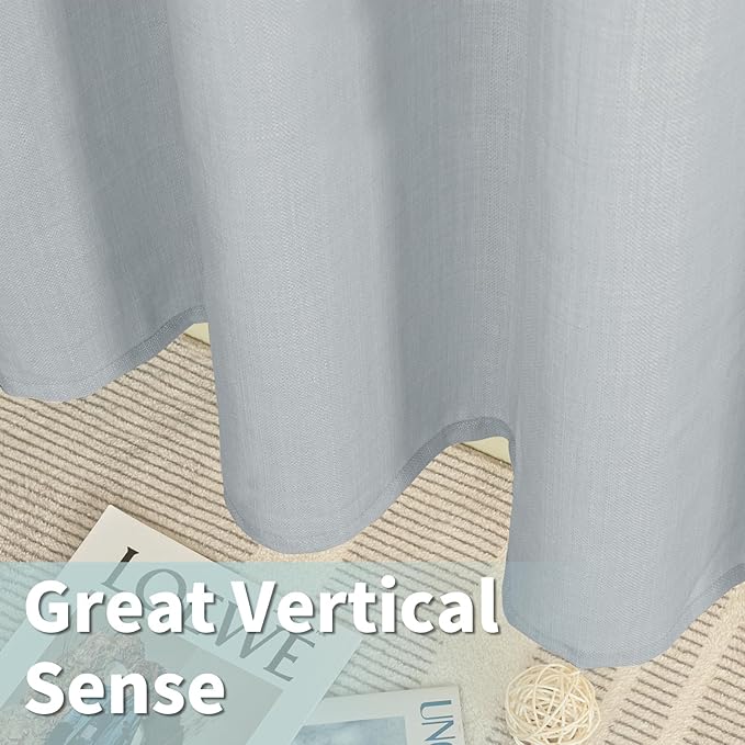 LAMIT Haze Blue Linen Curtains for Bedroom, 84 Inch Faux Linen Textured Light Filtering Privacy Drapes Grommet Window Panels for Farmhouse/Living Room, Set of 2 Panels, 52 x 84 Inch