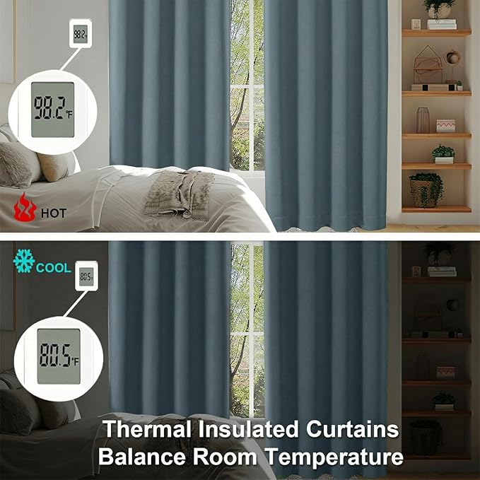 Simplebrand Ava Dark Green Short Blackout Curtains for Bedroom 54 Inches Long 2 Panels Set, Solid Thermal Insulated, Energy Saving Window Treatment Curtains Blackout Drapes, W40 x L54 Inch, Dark Green