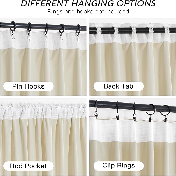 RYB HOME 90 inches Beige Velvet Curtains - Rod Pocket & Back Tab Super Soft Winter Window Panels Privacy Theraml Insulted Drapes for Bedroom Bathroom, W52 x L90, 1 Pair